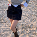 [Bellide made/2 size/Included Underpants] Saltie Non-fade Pocket Cargo Raw Denim Skirt