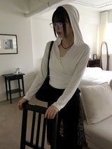 Chey ドレープラップクロップフードスウェットシャツ