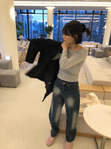 Funny diagonal slim off-shoulder T 