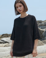【OUTLET】オーバーサイズフィッシュネットディテールSSセーター BLACK