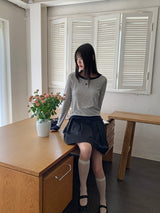 Ann's layered color combination round long-sleeved warmer T-shirt