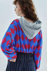 ビッグアーガイルクロップフード / big logo argyle crop hood_pink&blue