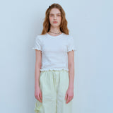 レースヘムハーフスリーブTシャツ / LACE HEM HALF SLEEVE TEE, WHITE