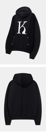 Mixed Fabric Knit KUYRI K Hoodie (Resort Black)