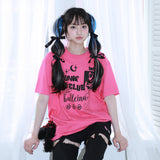 0 6 パンクバンドキャットTシャツ / 0 6 punk band cat t-shirt - PINK