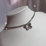 Silver Butterfly Chain Choker Necklace