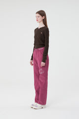 スモールチェリークロップ丈ニット／SMALL CHERRY CABLE CROP KNIT [BROWN]
