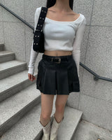 Leather cargo skirt pants