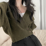 Off-Center Button Front Crop Cardigan