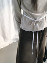 コリーヌリボンストラップベルベットポーラーTシャツ