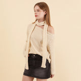 Off Shoulder Muffler Knit Set Cream