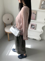 ジュープボートネックダメージサマー長袖ニット / Jupe boat neck damage summer long sleeve knit
