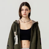 フリンジパッチジップアップフーディ / FRINGE PATCH ZIP UP HOODIE