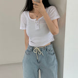 サイドシャーリングリブドクロップ半袖Tシャツ
