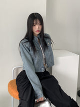 ピーバーツノーカラツーウェイジップクロップドデニムジャケット / Peeverts no-collar two-way zip cropped denim jacket