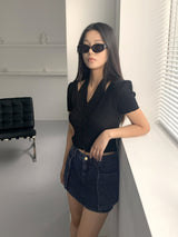 オベットビッグポケットデニムミニスカート/Obet Big Pocket Denim Mini Skirt