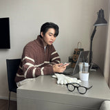 LMN ハイツイストダフナッツパターンジップアップハーフタートルネックニット（4色）