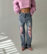 Pink Damage Wide Jeans