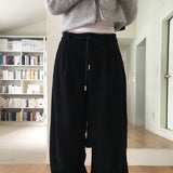 【裏毛】ピルキ コーデュロイ ピンタックストリングロングワイドパンツ