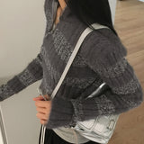 Nier angora fur color combination striped diagonal zipper slim long sleeve knit