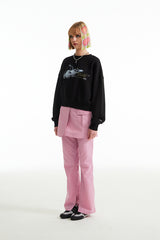 チェリープラネットグラフィッククロップスウェットシャツ / CHERRY PLANET GRAPHIC CROP SWEATSHIRT [BLACK]