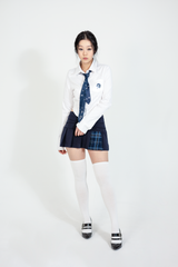 ベルトチェックプリーツスカート / BELTED CHECK PLEATS SKIRT #NAVY
