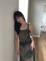 ロエルメッシュロングワンピースセット