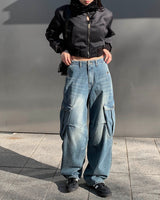 Oval cargo denim pants