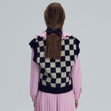 Kid-mohair checkerboard vest - Black (6674921914486)