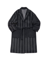 STRIPE COMBINATION WOOL ROBE COAT (Black) / ストライプコンビネーションウールローブコート
