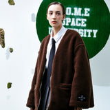[UNISEX] Reversible Faux Fur Cardigan Coat (Dark Brown) (6656668106870)