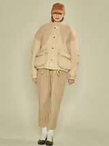 Fleece Block Quilted Jumper (Beige) (6643889373302)