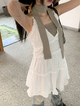 フリルカンカンVネックレイヤードフレアミニワンピース / Hiru frill cancan V-neck layered flare mini dress