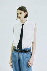 スクープスリーブレスナイロンシャツ＆Tシャツセット/scoop sleeveless nylon shirt & modal tshirt set white