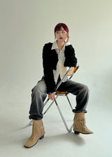 ノーボタンファークロップカーディガン/Nor Button Fur Crop Cardigan (3color)