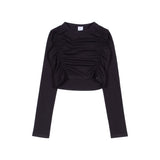 シャーリングクロップトップ / SHIRRING CROP TOP [Black, Beige, Khaki]