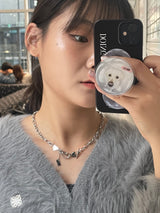 halo サージカルスティールハートロックドロップツーラインネックレス / halo Surgical Steel Heart Lock Drop Two-Line Necklace