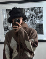 ASCLO Mohair Argyle V Cardigan (3color)