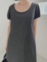 ディープUネックデニムドレス/Deep U Neck Denim Dress (2color)