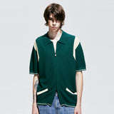 バーシティハーフニットジップアップ / varsity half knit zip-up green