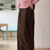 杷木サイド折り返しピンタックコーデュロイロングワイドパンツ
