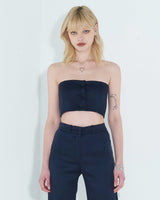 ローエッジボタンチューブトップ / Raw Edge Button Tube Top _ Navy