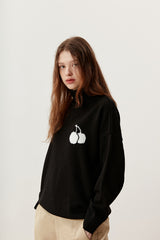 キルシーミドルチェリーハイネックニット／UNI MIDDLE WHITE CHERRY ROUND KNIT SHIRT KA [BLACK] (6597397119094)
