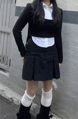 スクールルックシャツカーディガンレイヤードセット / School Look Shirt Cardigan Layered Set