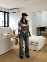Yali Unbal diagonal button striped knit