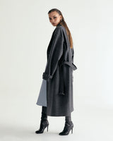 UNISEX BELTED WOOL DOUBLE COAT W - SHARKSKIN DARK GRAY (6636059689078)