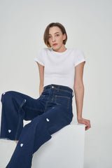 ワイドフィットハートシェイプ刺繍ジーンズ/CLASS:y  SEONYOU, LAPILLUS HAEUN, STAYC J, JOYURI WORN WIDE FIT HEART SHAPE EMBROIDERY JEAN [6887]