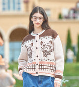 Retro Cat Marked Knit Cardigan (Brown) (6643868762230)