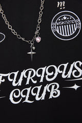 クロスピンクキュービックハートサージカルネックレス / CROSS PINK CUBIC HEART SURGICAL NECKLACE SILVER
