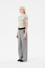 チェリージャカードパターンショートスリーブカーディガン / CHERRY JACQUARD PATTERN SHORT SLEEVE CARDIGAN [IVORY]